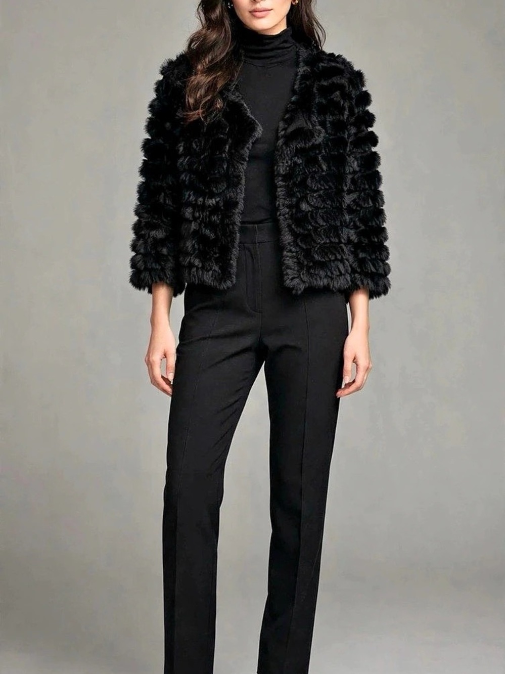BCBGMAXAZRIA Cropped Faux Fur Jacket Black